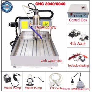 CNC 6040 4 Axis Metal Router 3040 2.2KW 3D Rotary Axis Wood Carving Engraving Machine PCB Milling USB Port with Water Tank