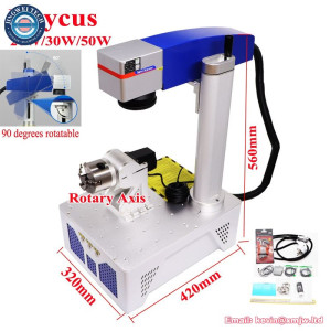 50W Raycus Fiber Laser Metal Engraver 30W 20W Metal Laser Marking Engraving Machine with Rotary Axis RC1001 Galvanometer