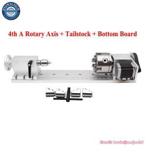 4th A Rotary Axis + Tailstock 80mm 100mm 3Jaw 4 Jaws Chuck Install Bottom Board CNC Router Indexing Head NEMA 23 Stepper Motor